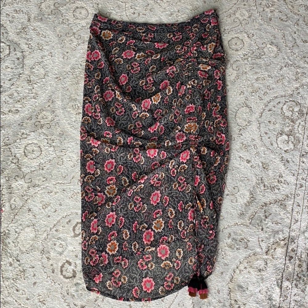 Floral silk midi skirt